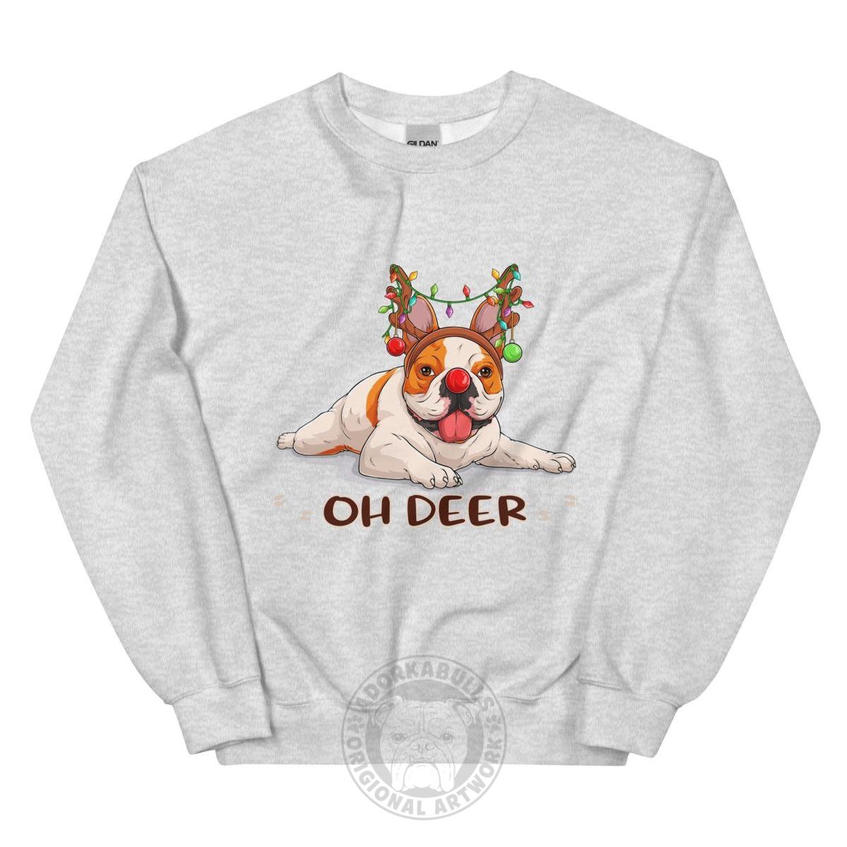 "Oh Deer" Christmas Frenchie Sweatshirt | Red & White Colored