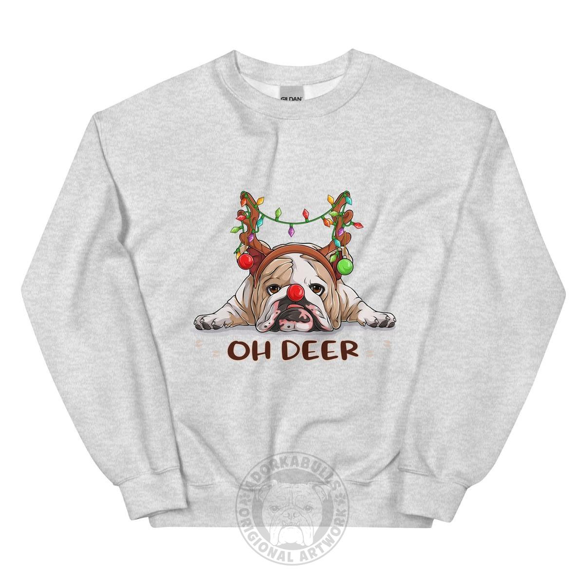 "Oh Deer" English Bulldog Christmas Sweatshirt | Fawn & White Colored