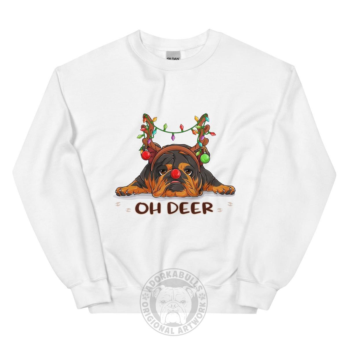 "Oh Deer" English Bulldog Christmas Sweatshirt | Tri Colored