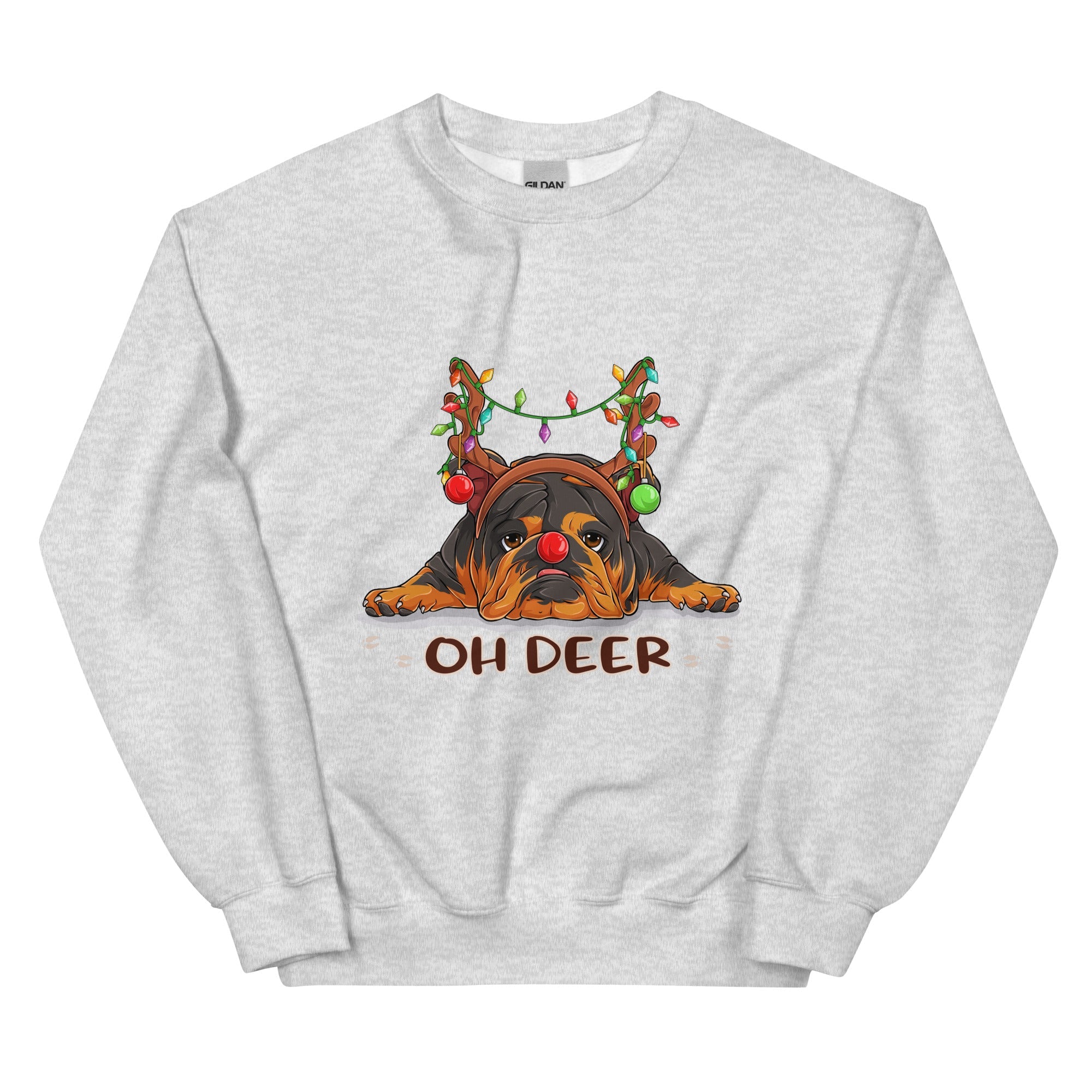 "Oh Deer" English Bulldog Christmas Sweatshirt | Tri Colored