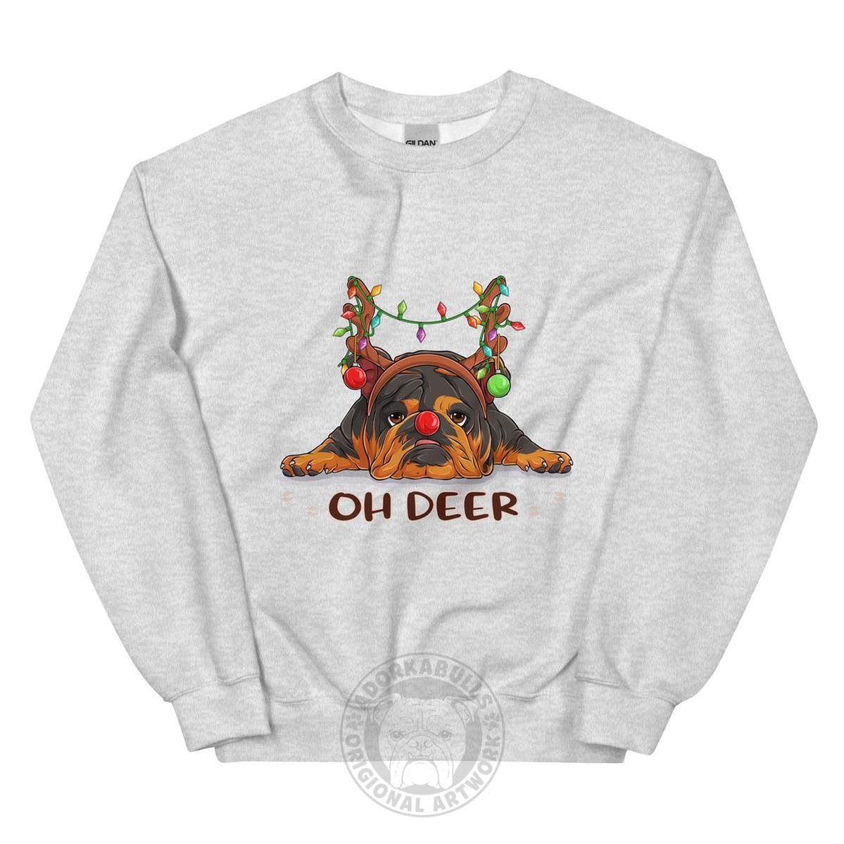 "Oh Deer" English Bulldog Christmas Sweatshirt | Tri Colored