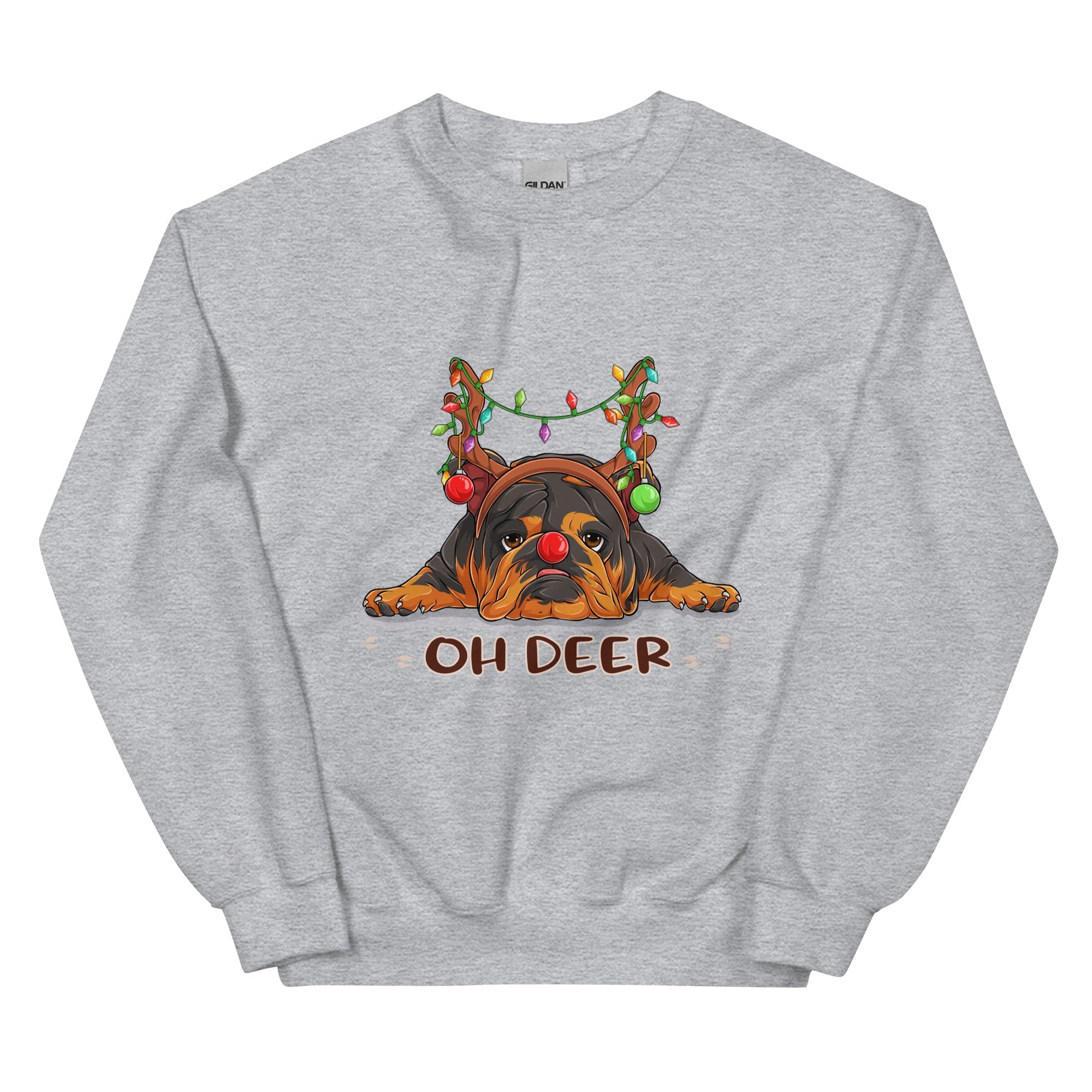 "Oh Deer" English Bulldog Christmas Sweatshirt | Tri Colored