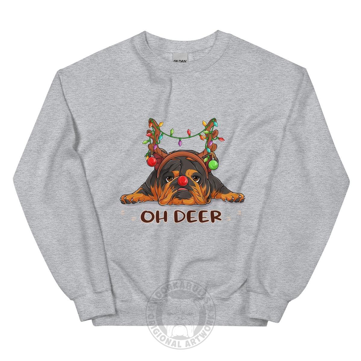 "Oh Deer" English Bulldog Christmas Sweatshirt | Tri Colored