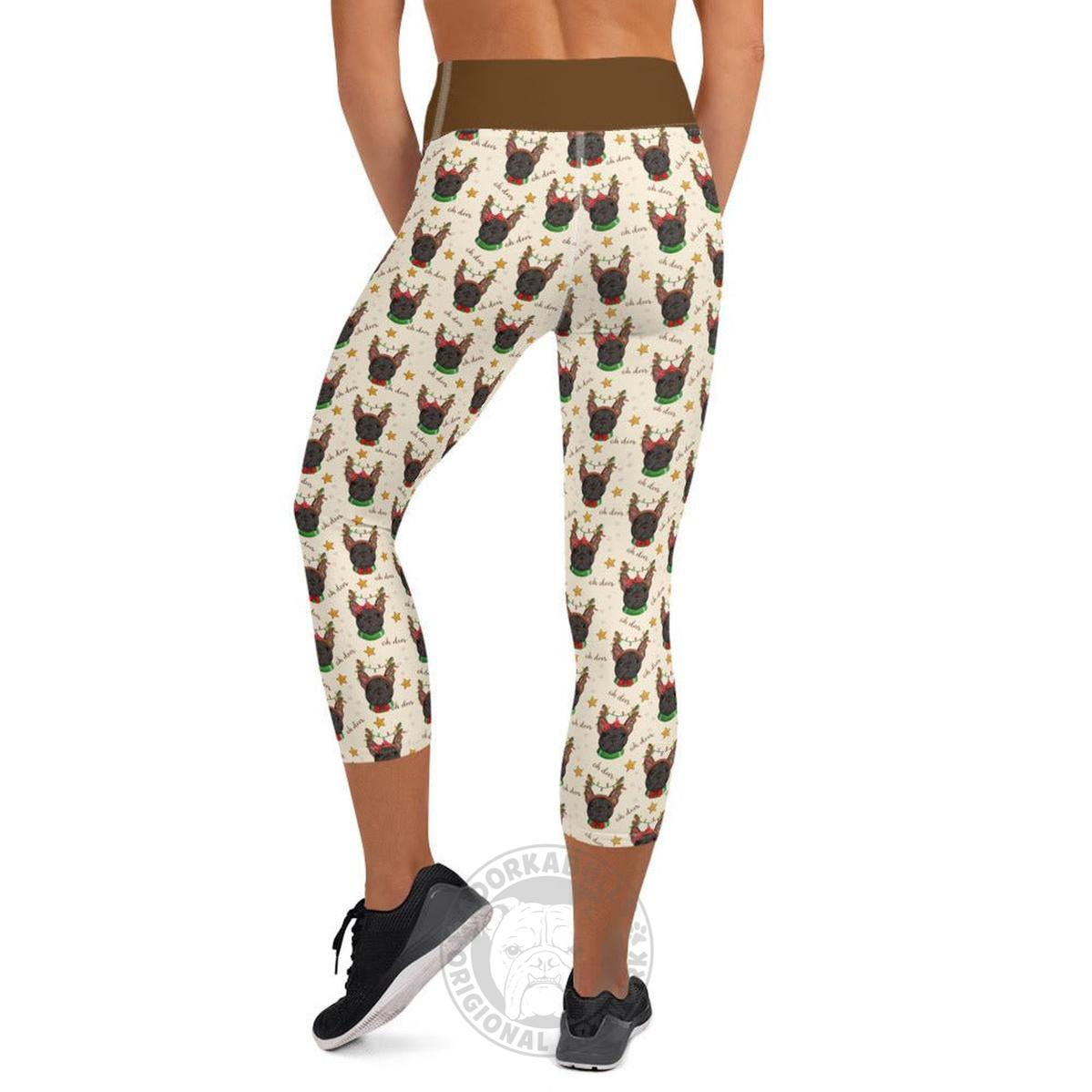 "Oh Deer" Frenchie Reindeer Capri Leggings | B&W Colored