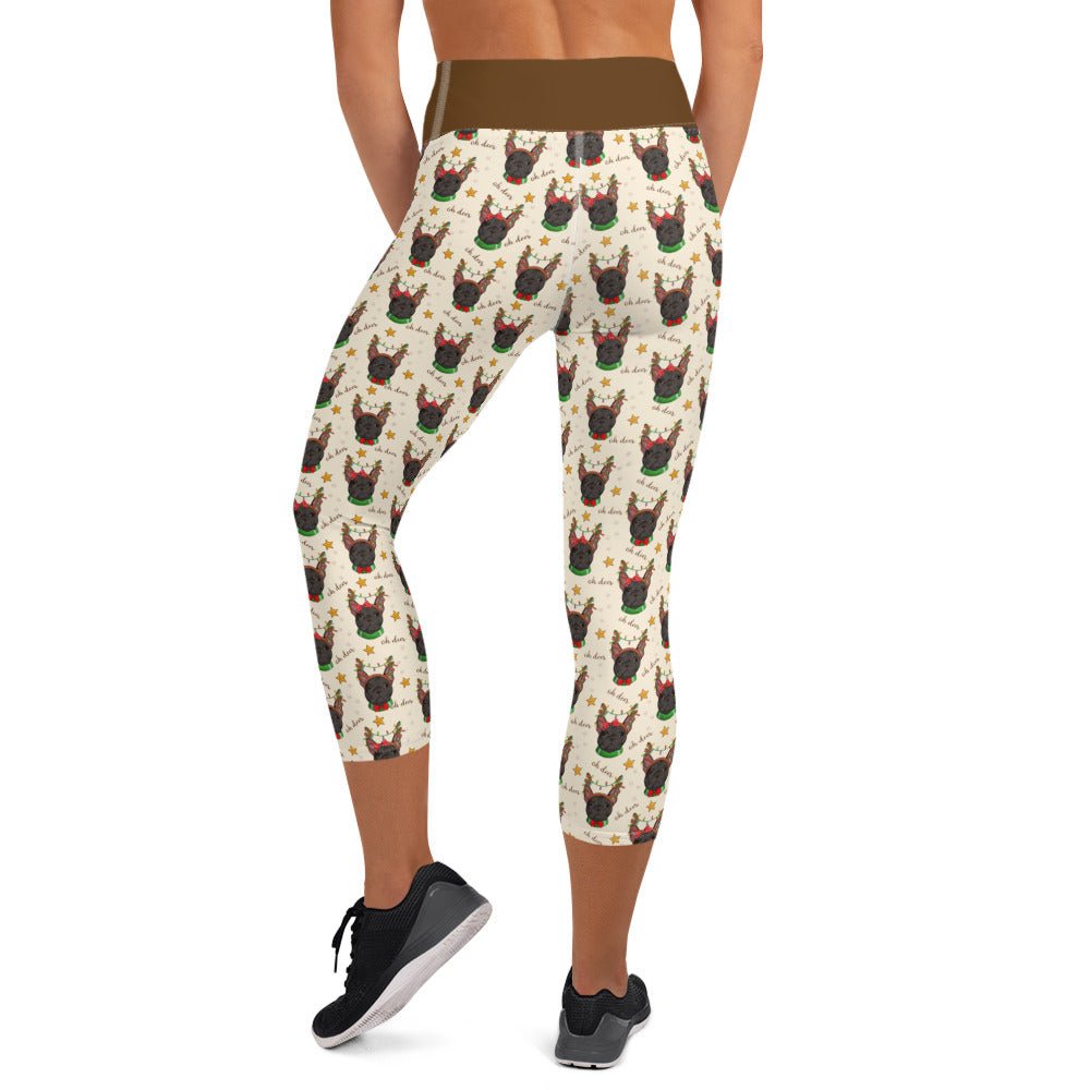 "Oh Deer" Frenchie Reindeer Capri Leggings | B&W Colored