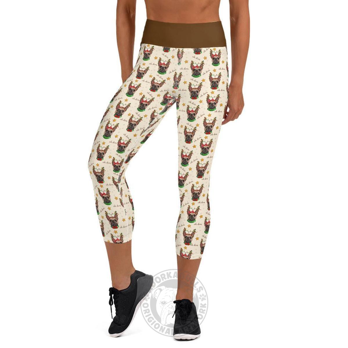 "Oh Deer" Frenchie Reindeer Capri Leggings | Fawn & White Colored