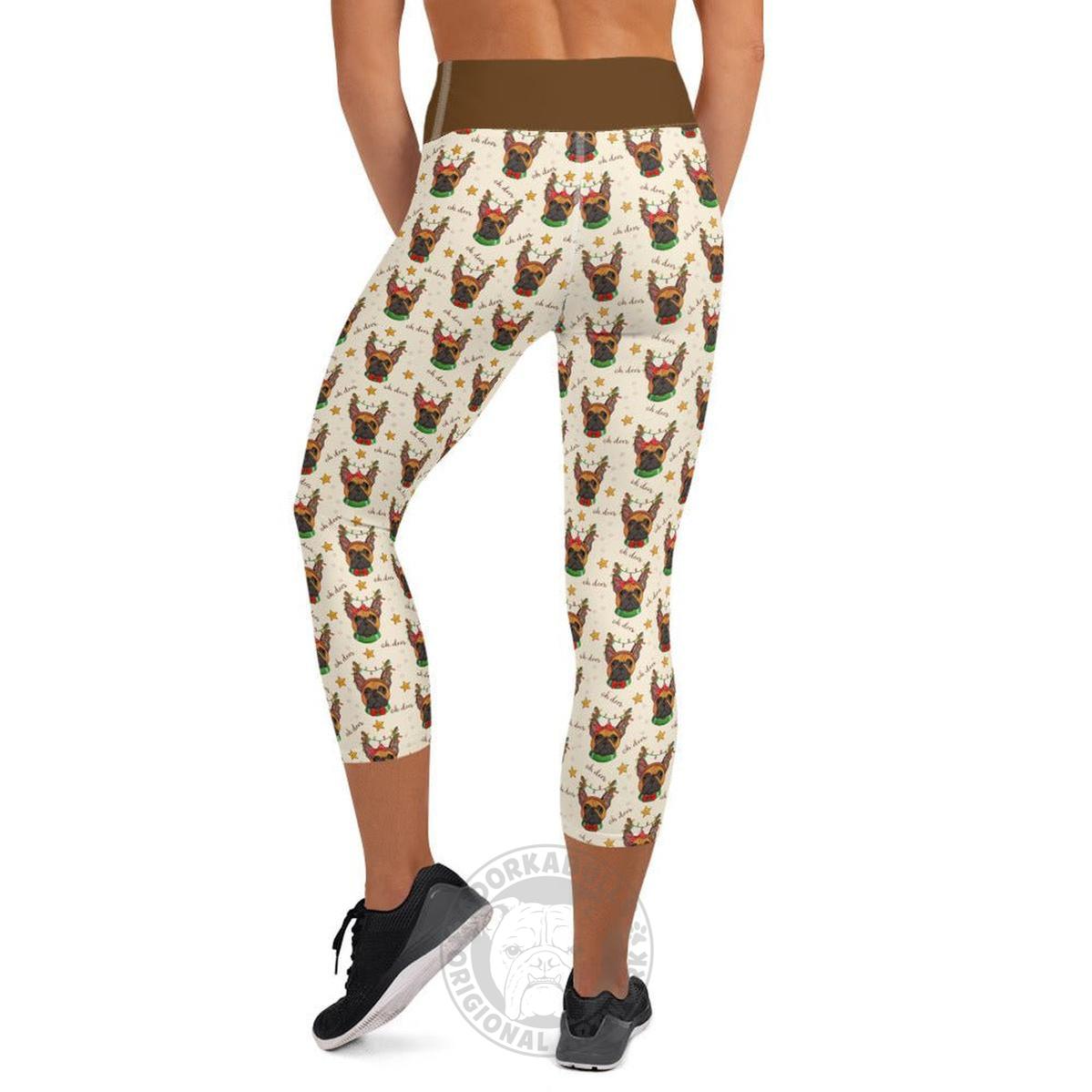 "Oh Deer" Frenchie Reindeer Capri Leggings | Red & White Colored