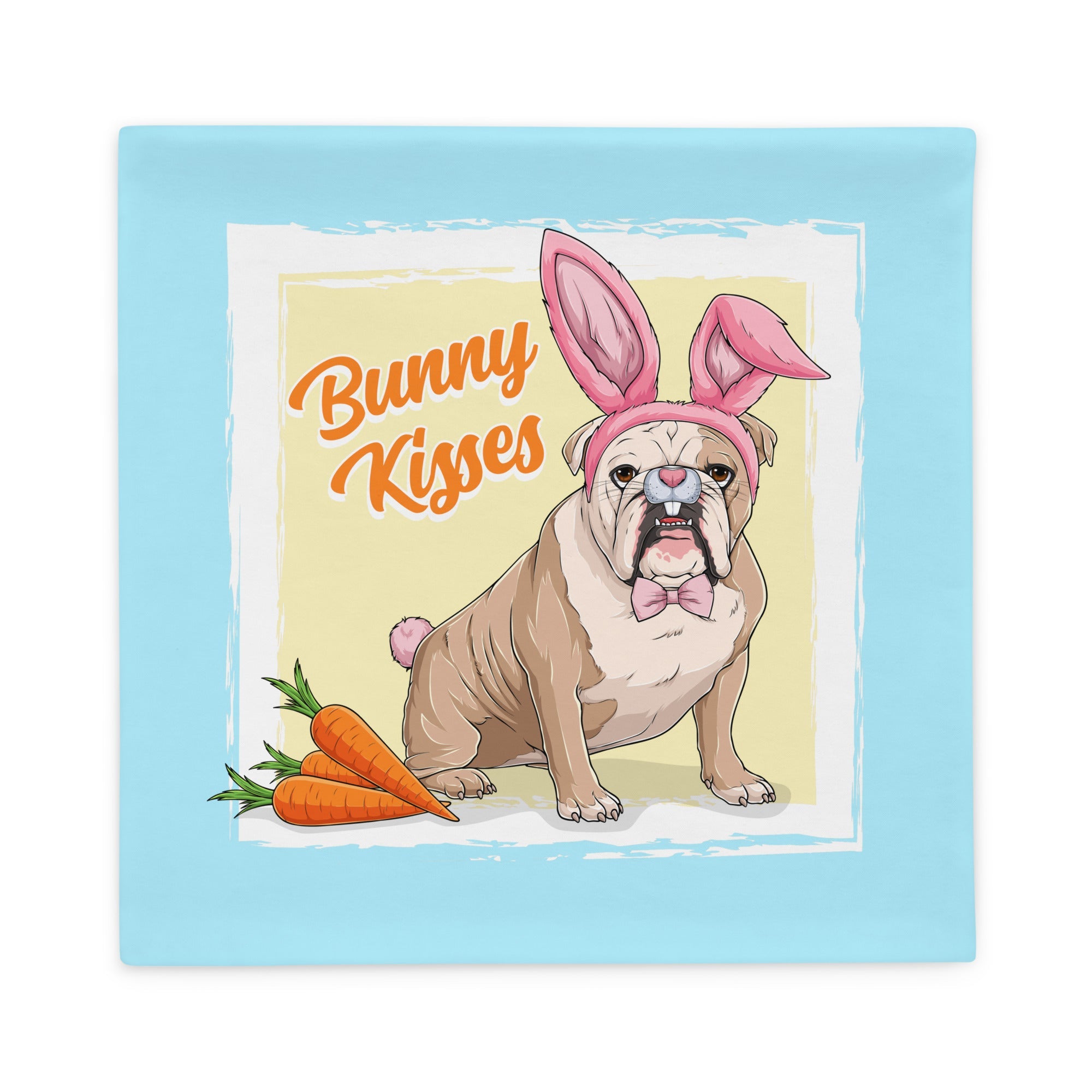 Pink "Bunny Kisses" Male English Bulldog Pillow Case | Fawn & White Colored