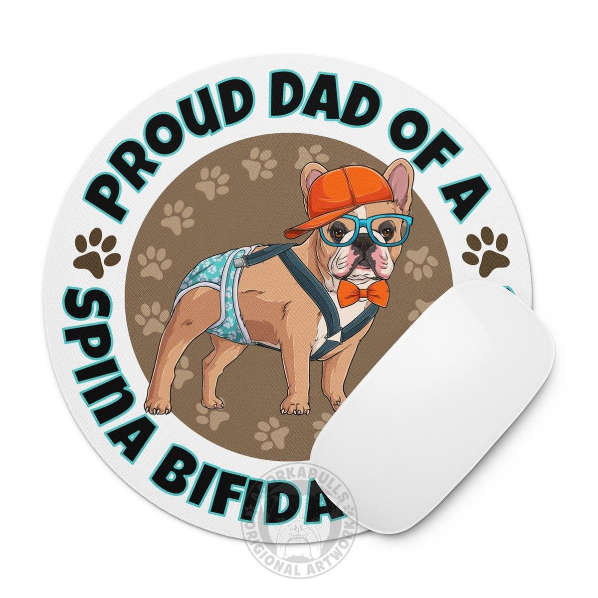 "Proud Dad of a Spina Bifida Bulldog" Male Frenchie Mouse Pad | Fawn & White Colored