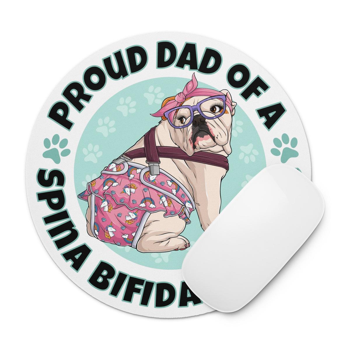 "Proud Dad of a Spina Bifida Bulldog" Mouse Pad | Red & White Colored Female