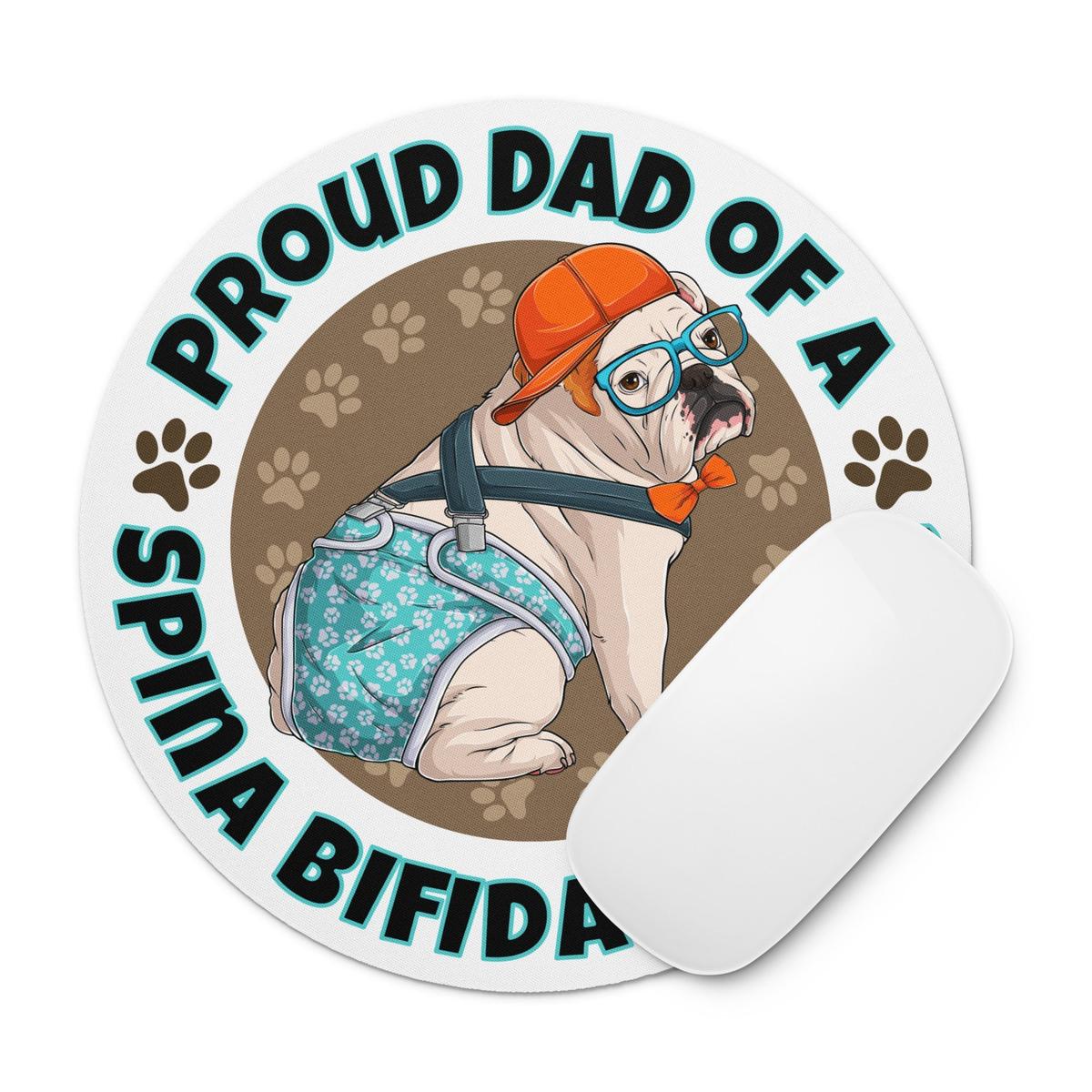 "Proud Dad of a Spina Bifida Bulldog" Mouse Pad | Red & White Colored Male