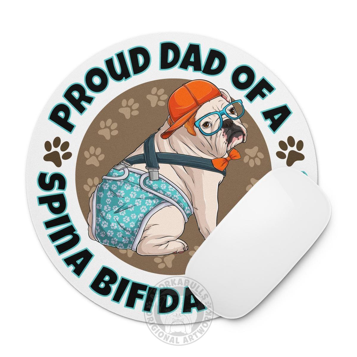 "Proud Dad of a Spina Bifida Bulldog" Mouse Pad | Red & White Colored Male
