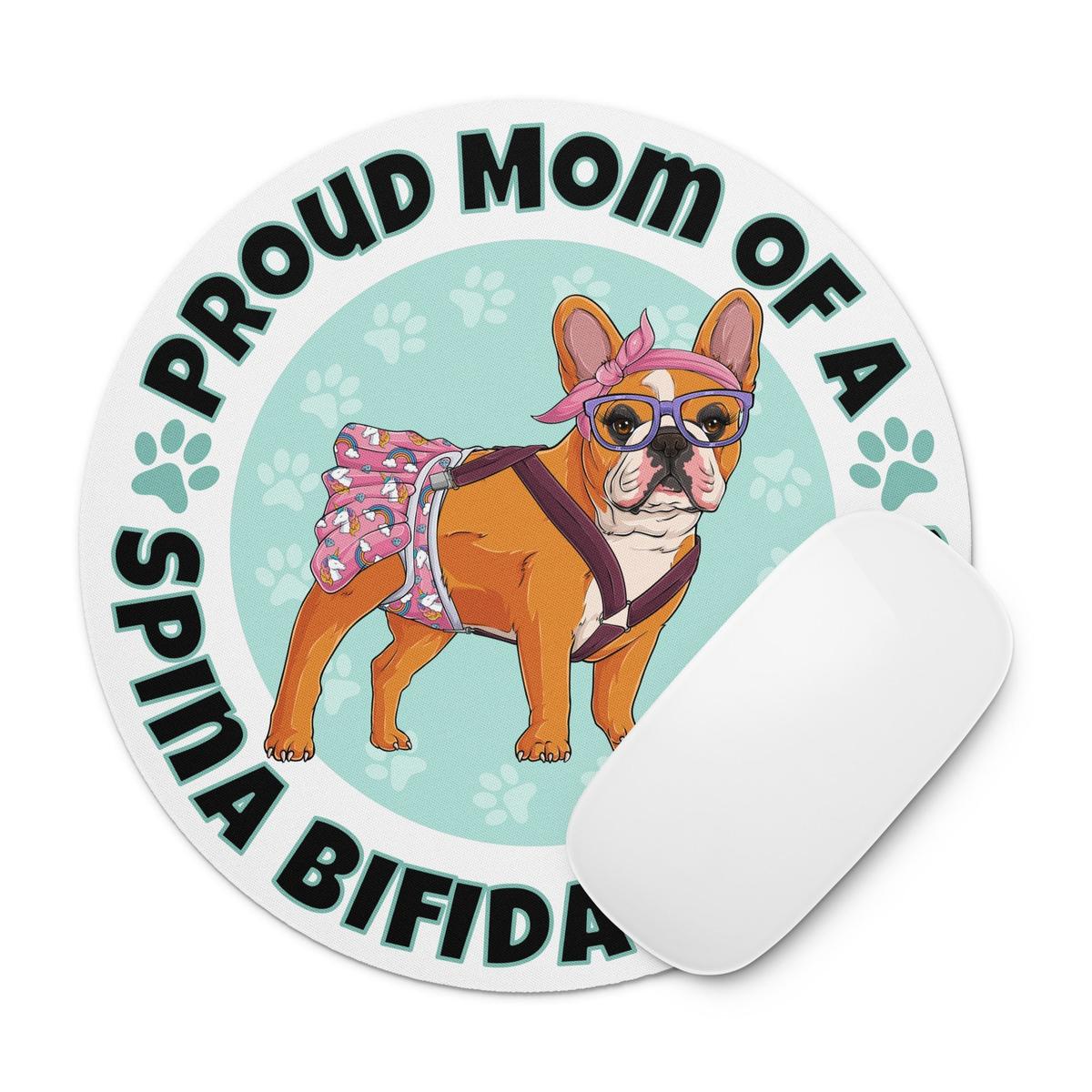 "Proud Mom of a Spina Bifida Bulldog" Female Frenchie Mouse Pad | Red & White Colored