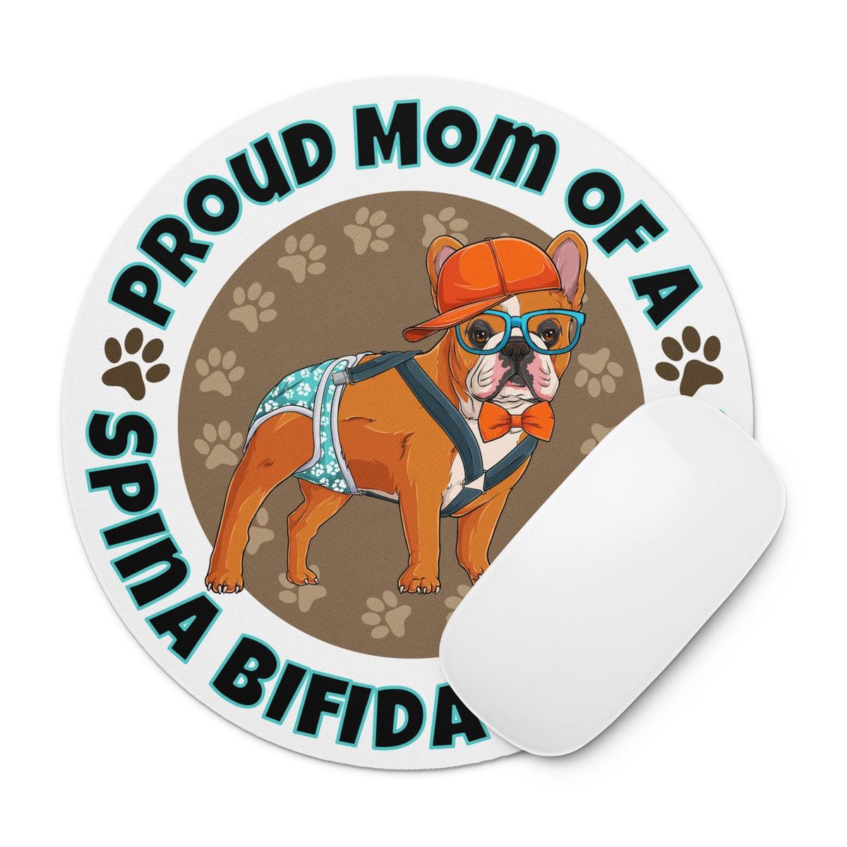 "Proud Mom of a Spina Bifida Bulldog" Male Frenchie Mouse Pad | Red & White Colored