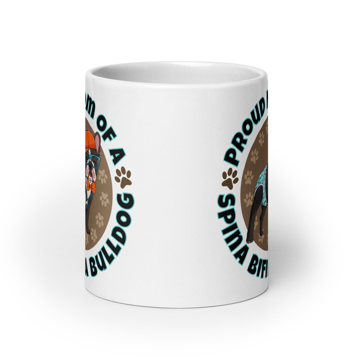 "Proud Mom of a Spina Bifida Bulldog" Male Frenchie Mug | B&W Colored