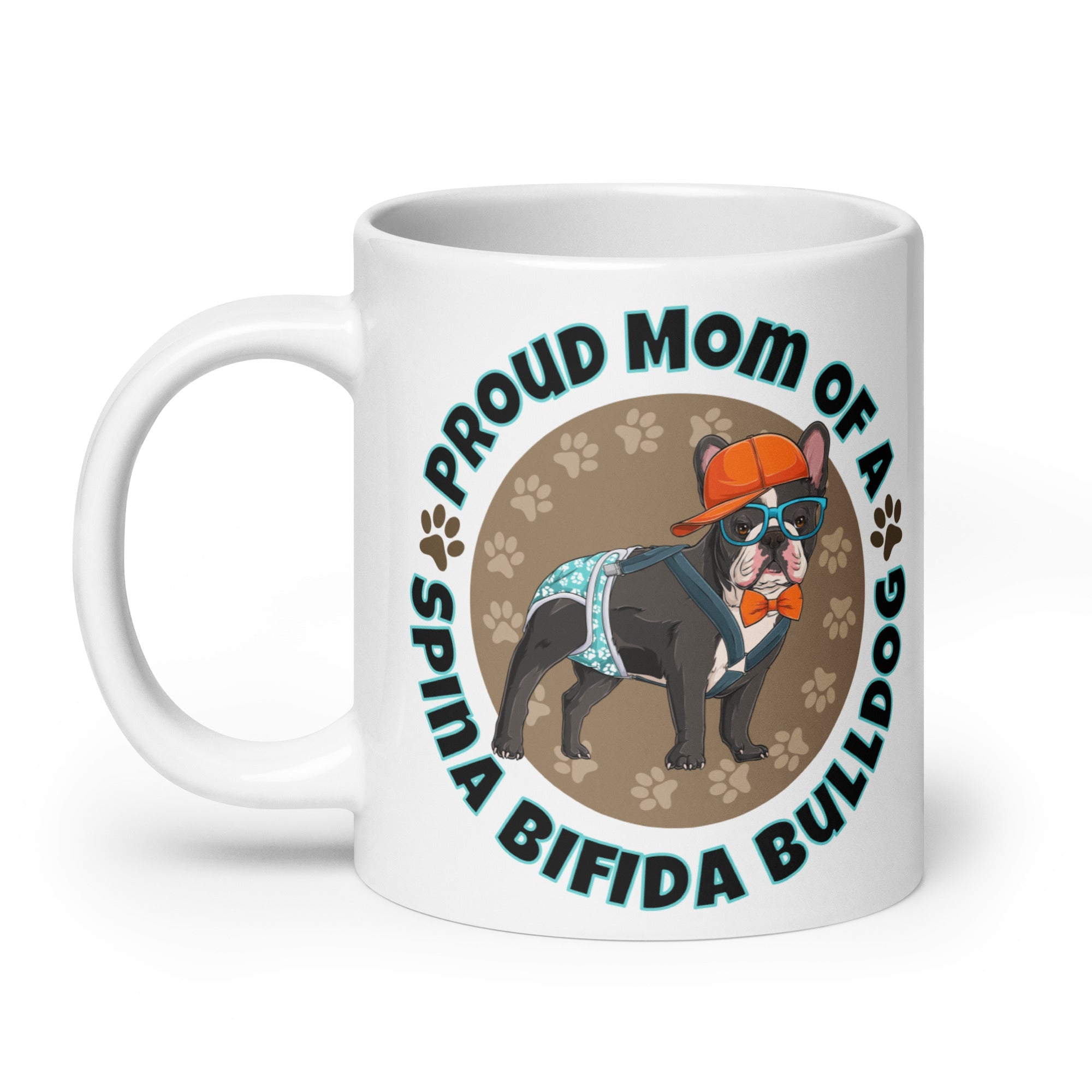 "Proud Mom of a Spina Bifida Bulldog" Male Frenchie Mug | B&W Colored