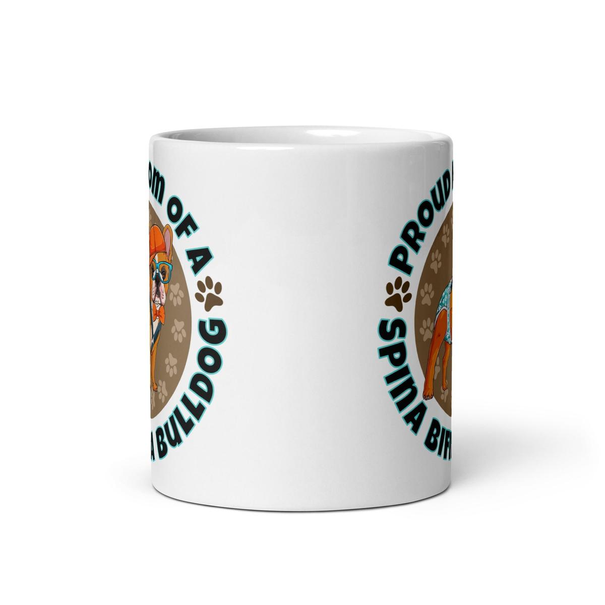 "Proud Mom of a Spina Bifida Bulldog" Male Frenchie Mug | Red & White Colored