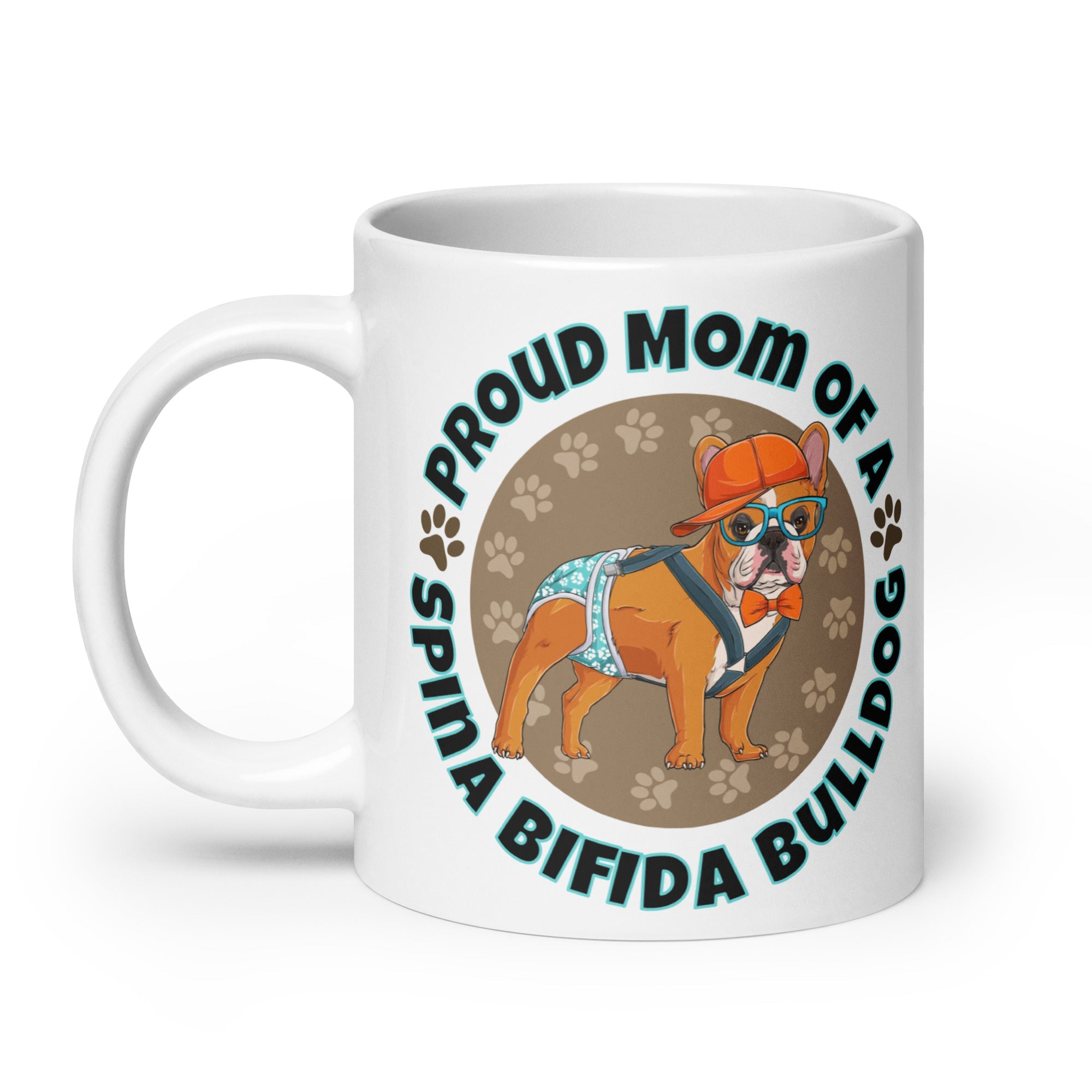 "Proud Mom of a Spina Bifida Bulldog" Male Frenchie Mug | Red & White Colored