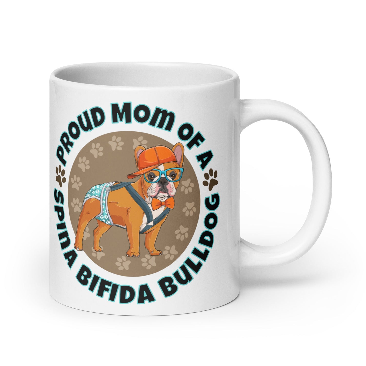 "Proud Mom of a Spina Bifida Bulldog" Male Frenchie Mug | Red & White Colored