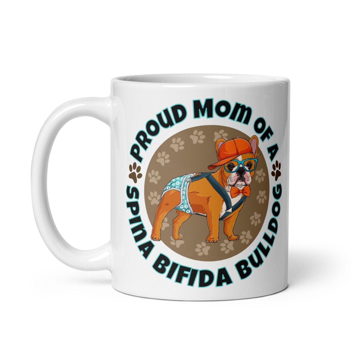 "Proud Mom of a Spina Bifida Bulldog" Male Frenchie Mug | Red & White Colored