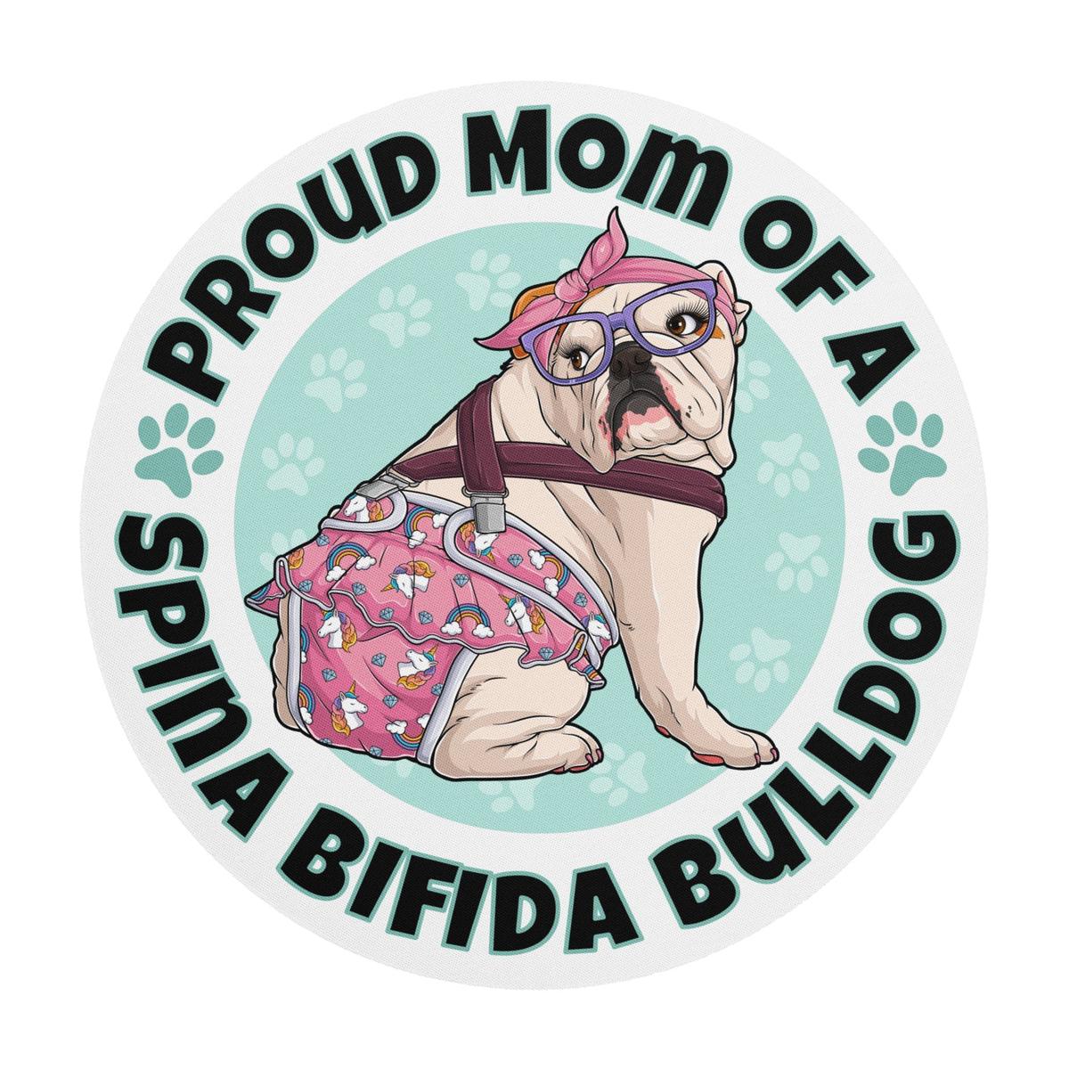 "Proud Mom of a Spina Bifida Bulldog" Mouse Pad | Red & White Colored Female
