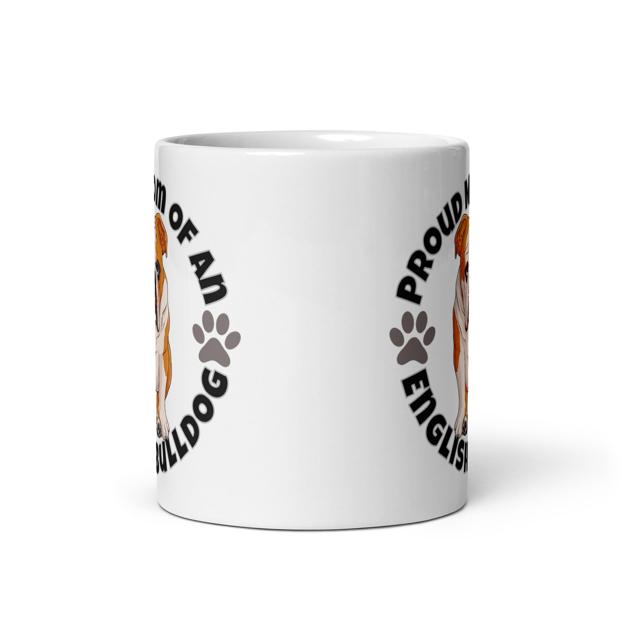 "Proud Mom of an English Bulldog" Mug | Red & White Colored