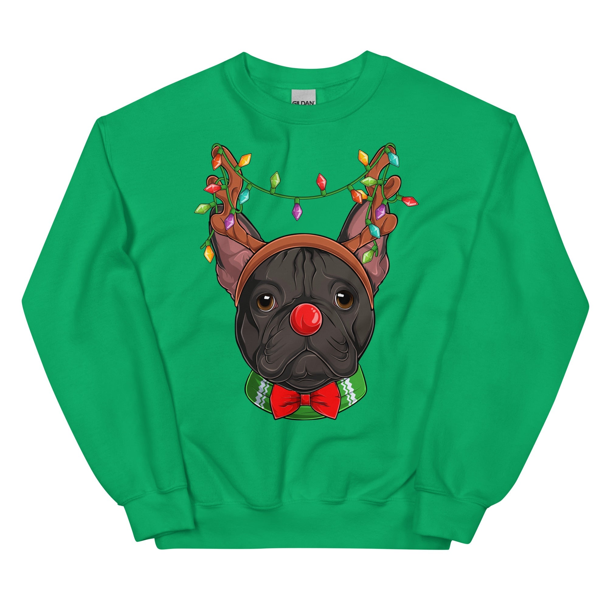 Red - Nosed Frenchie Christmas Crewneck | B&W Colored