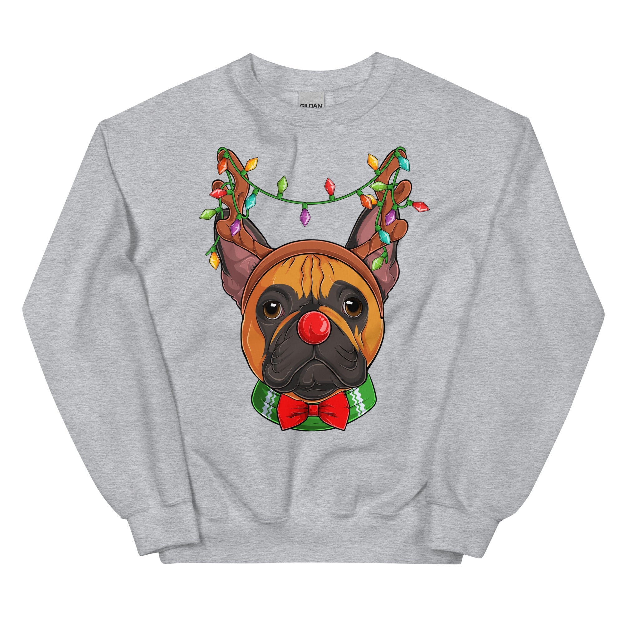 Red - Nosed Frenchie Christmas Crewneck | Red & White Colored