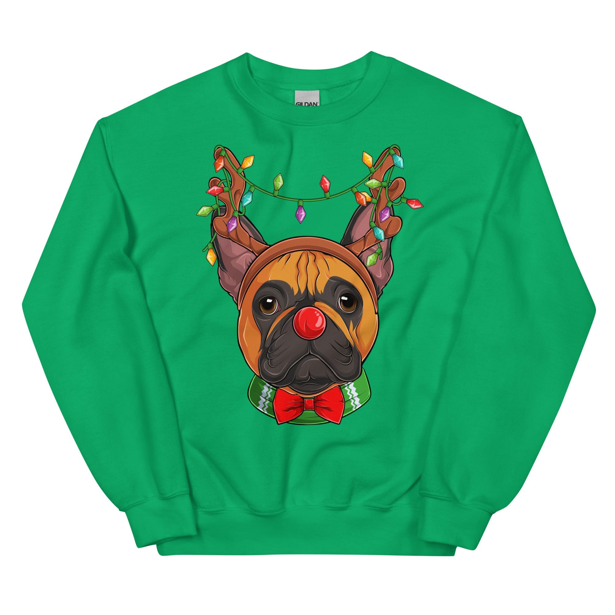 Red - Nosed Frenchie Christmas Crewneck | Red & White Colored