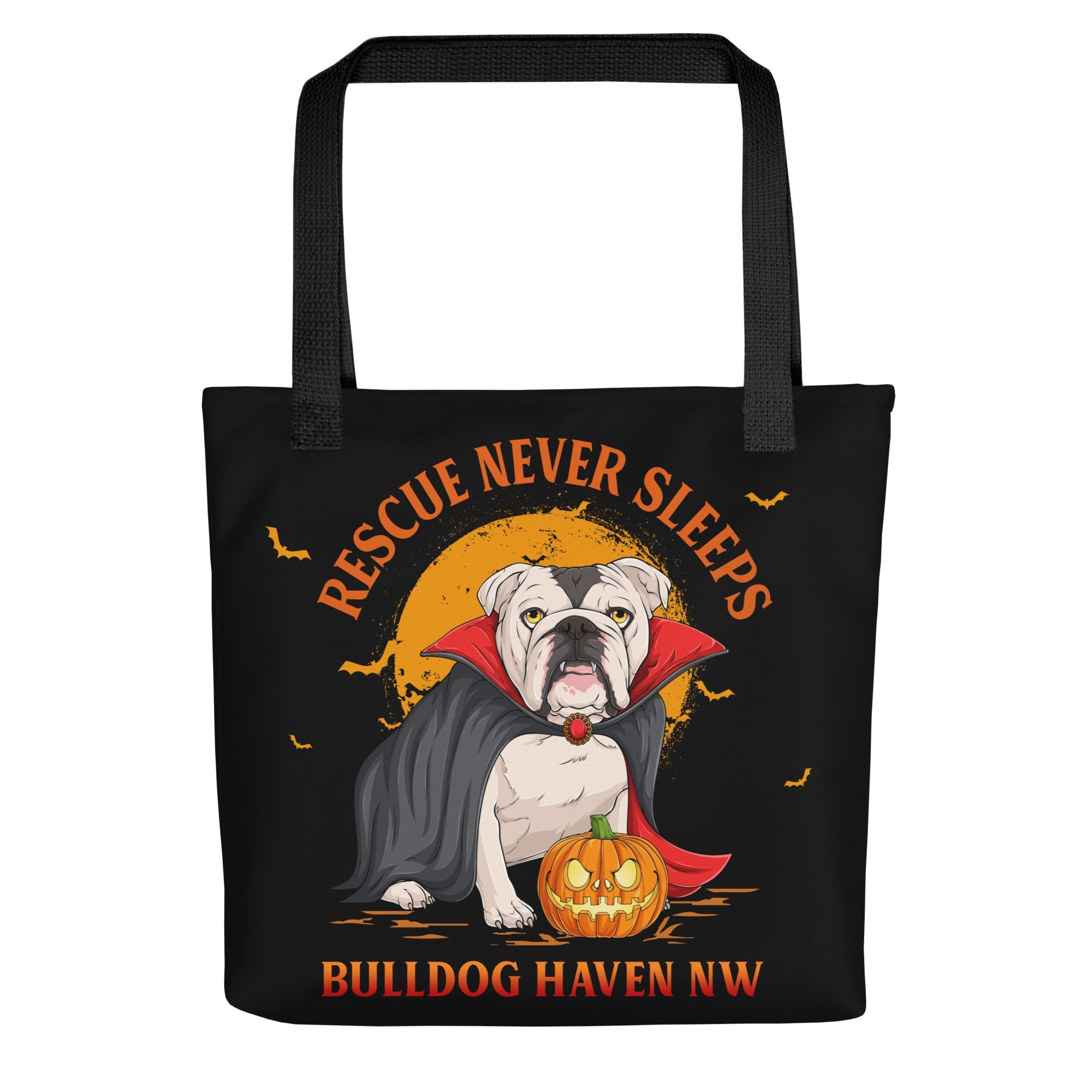 “Rescue Never Sleeps” BHNW Vampire Bulldog Tote Bag
