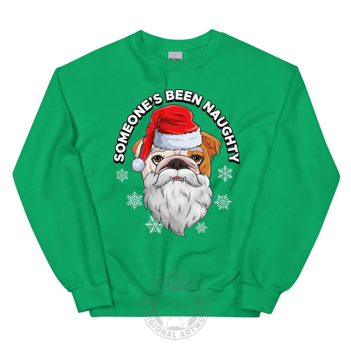 "Someone’s Been Naughty" Bulldog Sweatshirt | Red & White Colored