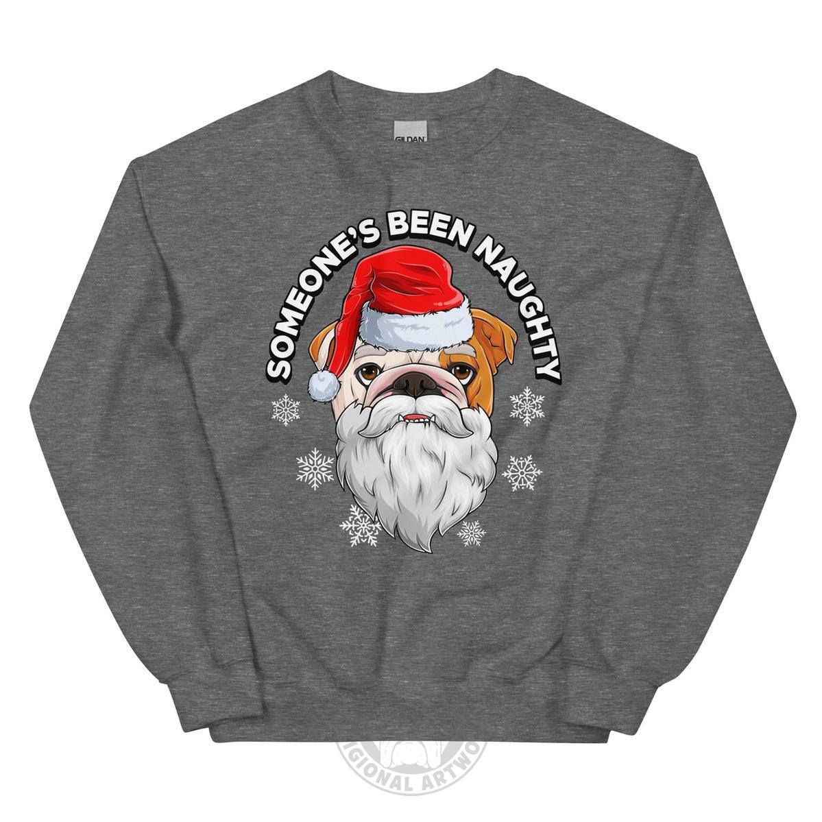 "Someone’s Been Naughty" Bulldog Sweatshirt | Red & White Colored