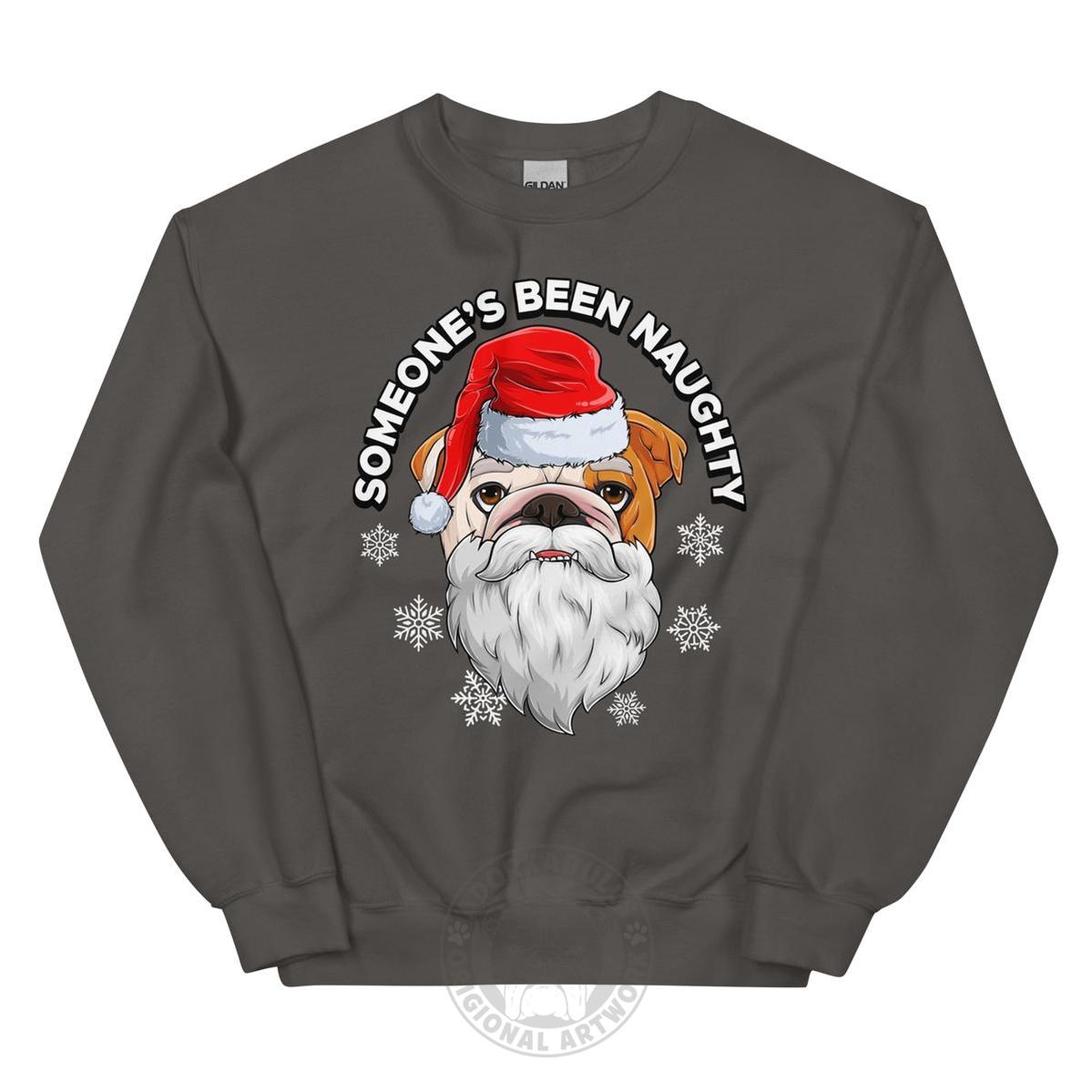 "Someone’s Been Naughty" Bulldog Sweatshirt | Red & White Colored