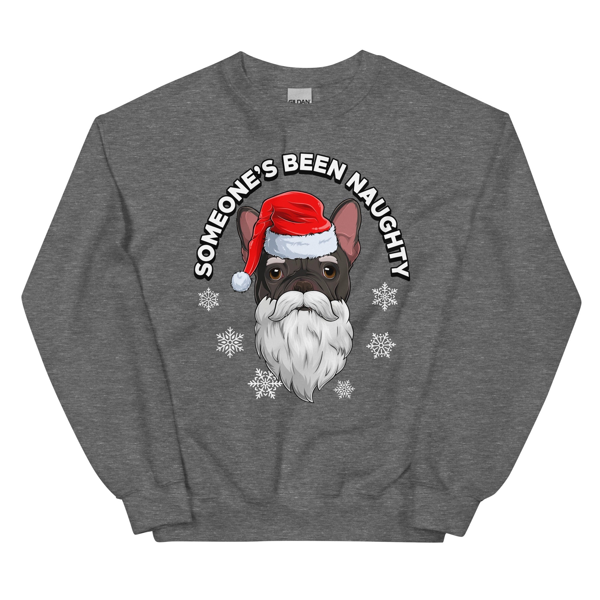"Someone’s Been Naughty" Frenchie Christmas Sweatshirt | B&W Colored