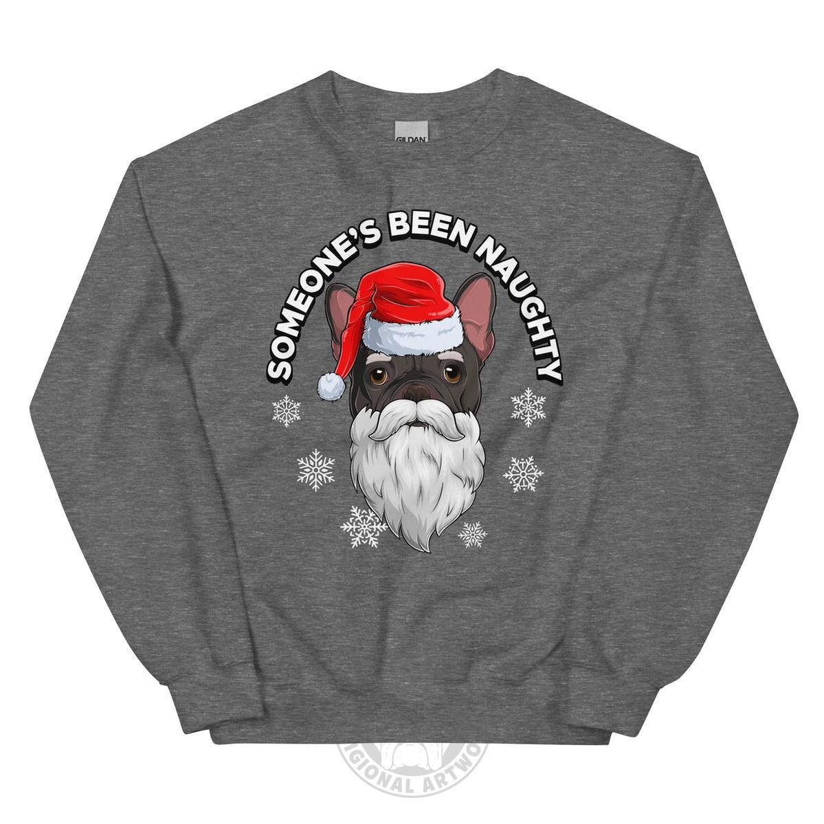 "Someone’s Been Naughty" Frenchie Christmas Sweatshirt | B&W Colored