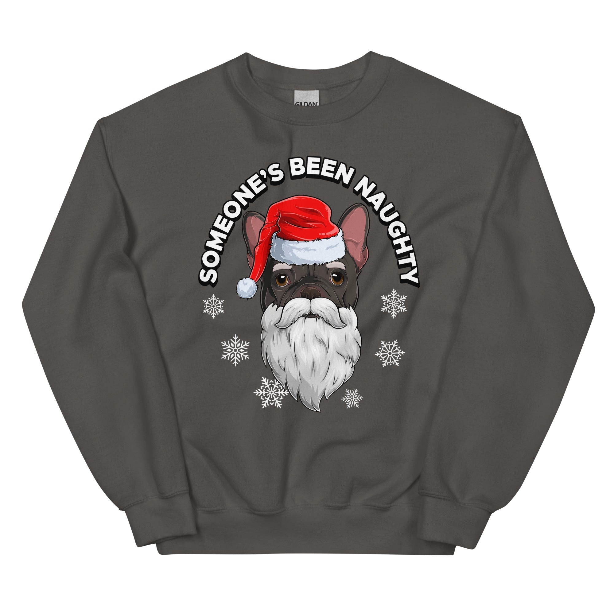 "Someone’s Been Naughty" Frenchie Christmas Sweatshirt | B&W Colored