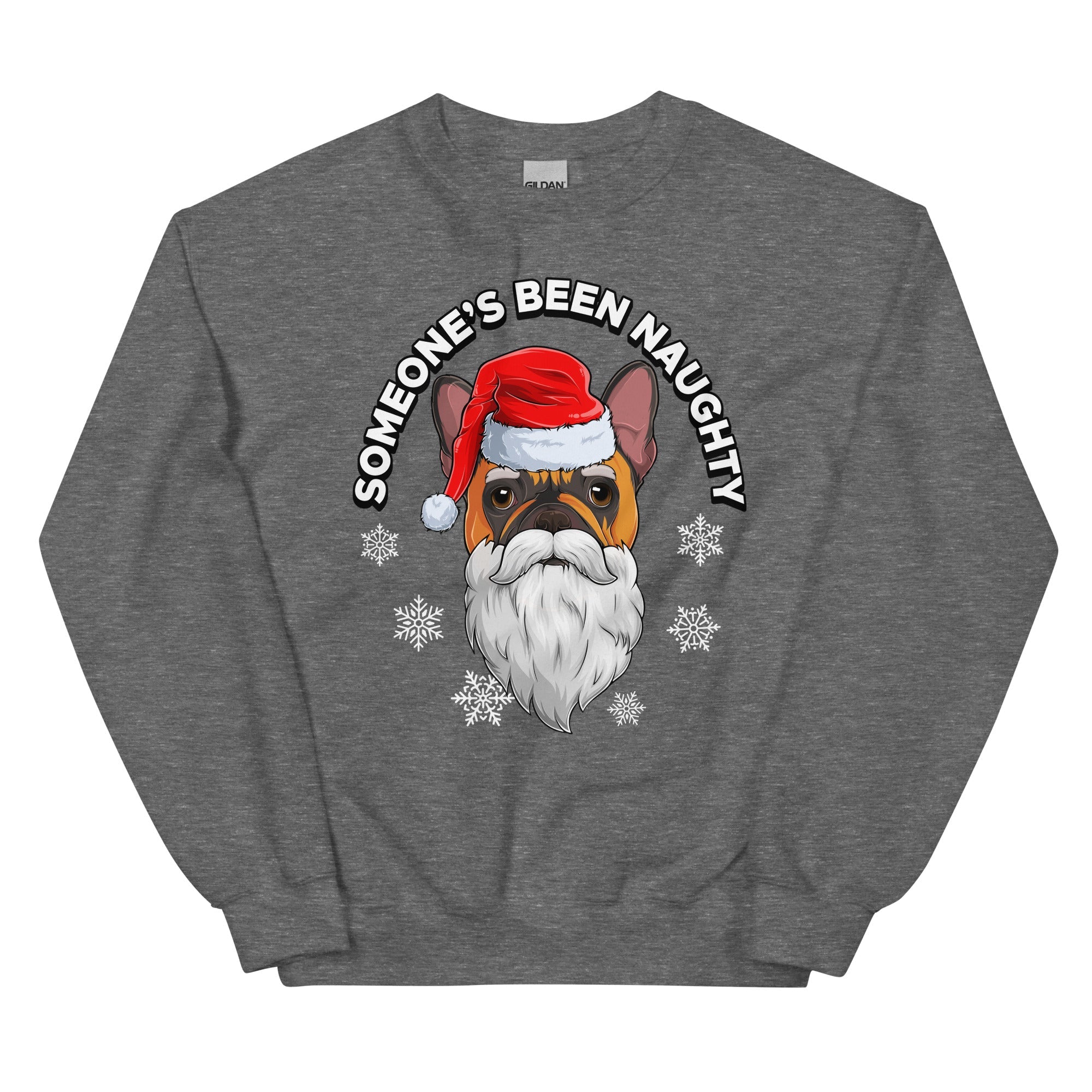 "Someone’s Been Naughty" Frenchie Christmas Sweatshirt | Red & White Colored