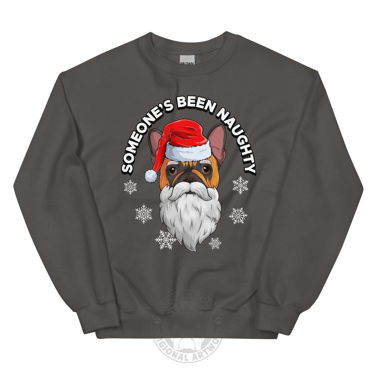 "Someone’s Been Naughty" Frenchie Christmas Sweatshirt | Red & White Colored