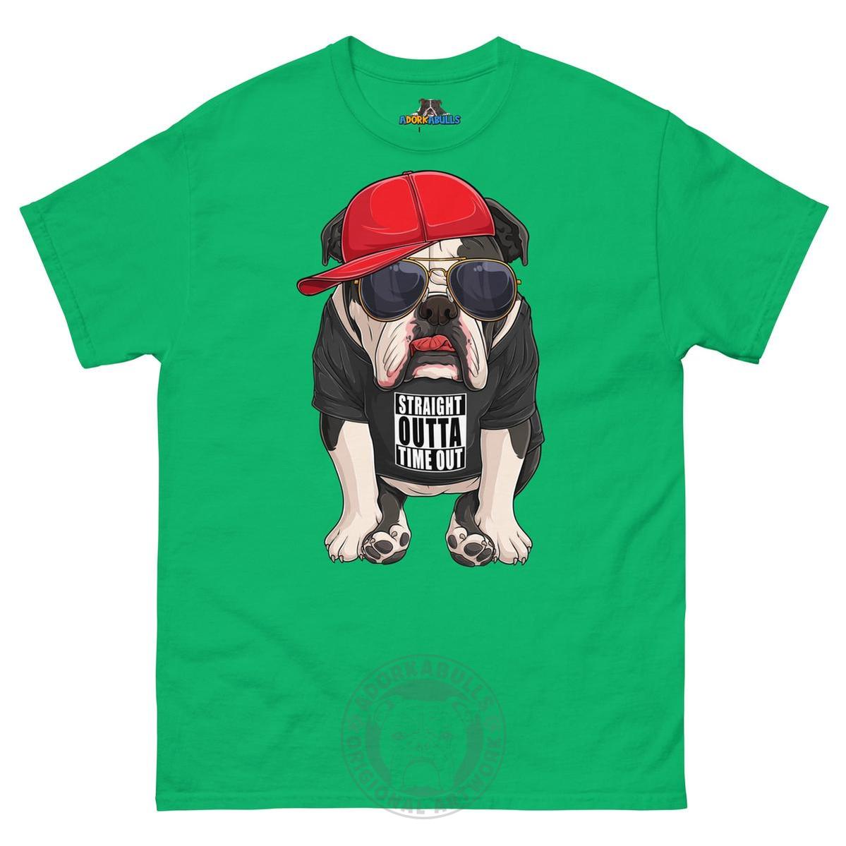 "Straight Outta Time Out" Male Bulldog Men’s Tee | Black & White Colored