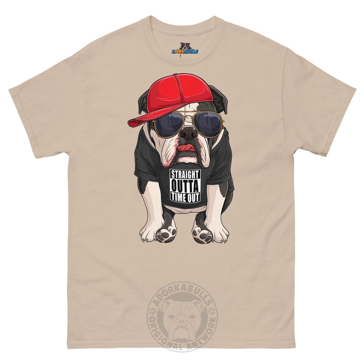 "Straight Outta Time Out" Male Bulldog Men’s Tee | Black & White Colored