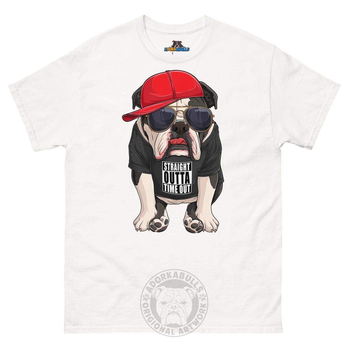 "Straight Outta Time Out" Male Bulldog Men’s Tee | Black & White Colored