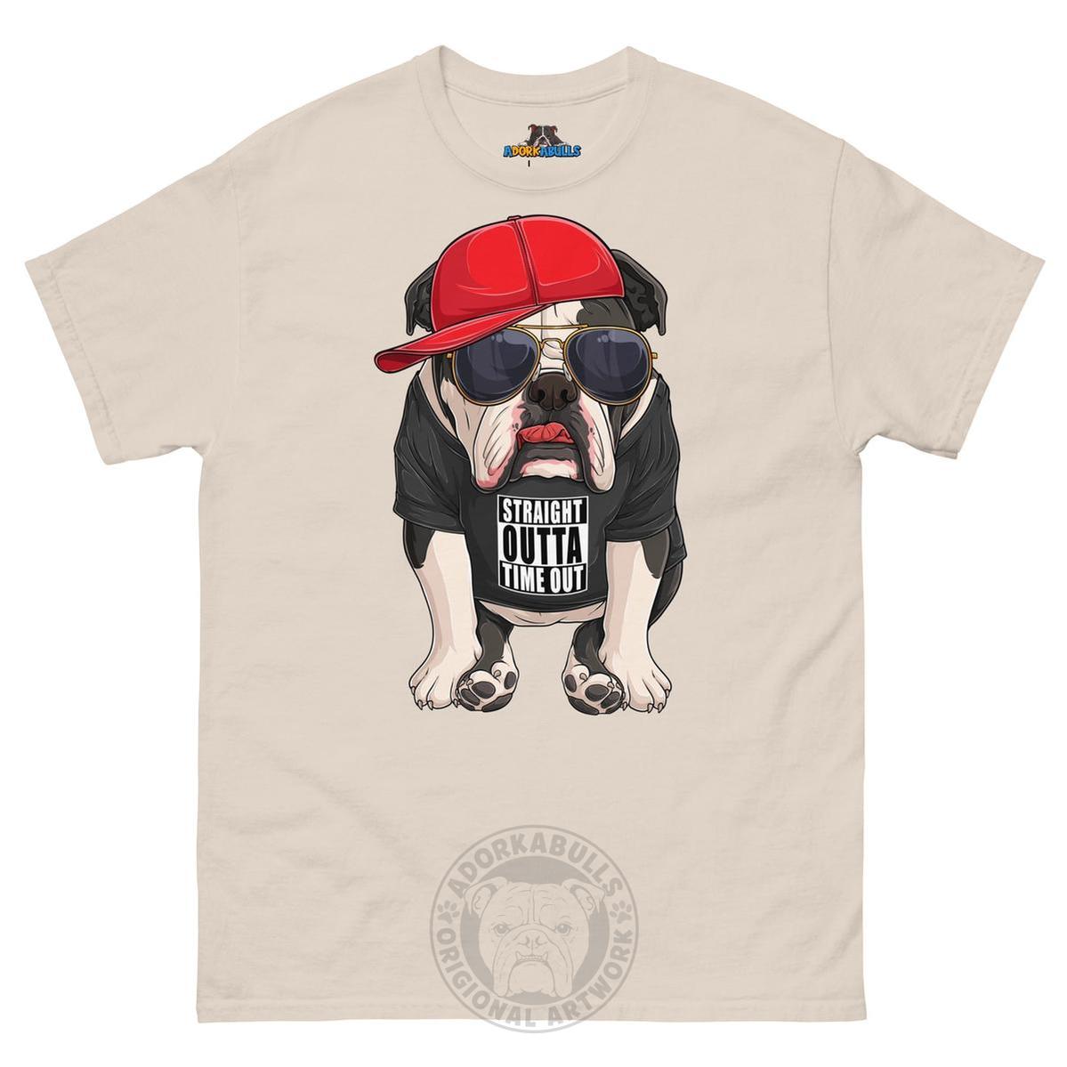 "Straight Outta Time Out" Male Bulldog Men’s Tee | Black & White Colored