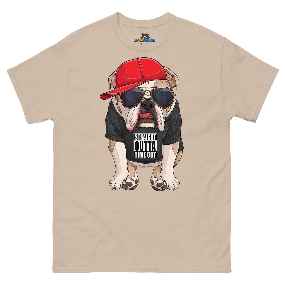 "Straight Outta Time Out" Male Bulldog Men’s Tee | Fawn & White Colored