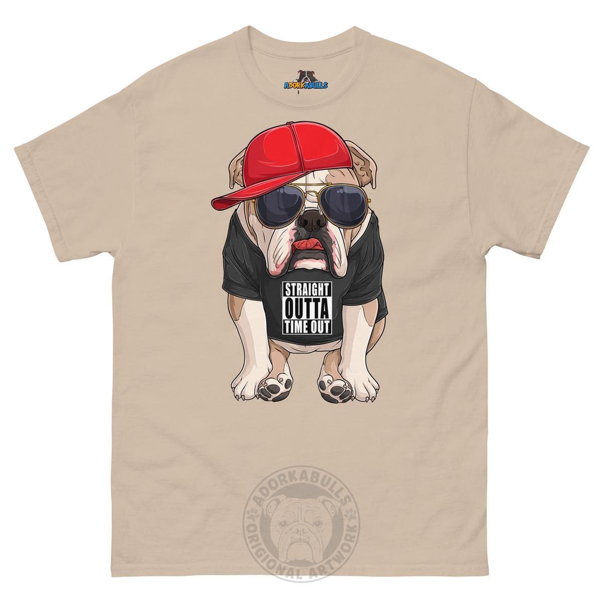 "Straight Outta Time Out" Male Bulldog Men’s Tee | Fawn & White Colored