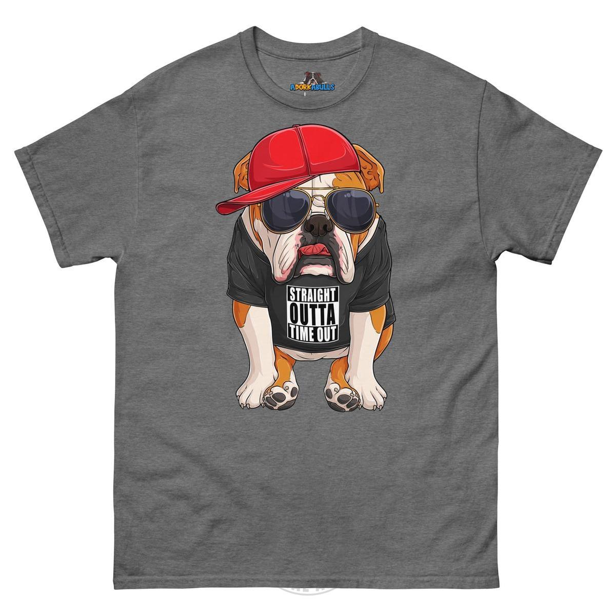 "Straight Outta Time Out" Male Bulldog Men’s Tee | Red & White Colored