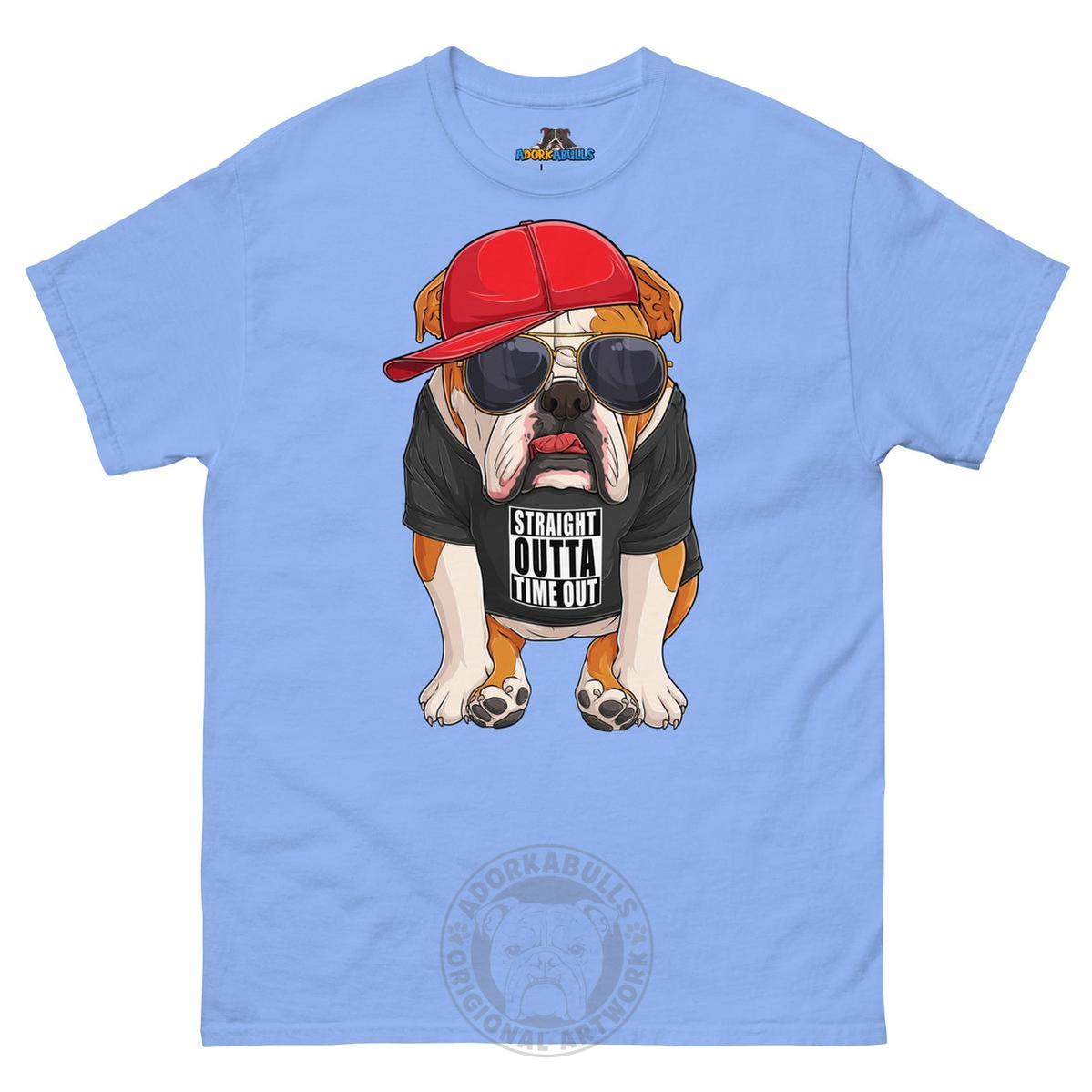 "Straight Outta Time Out" Male Bulldog Men’s Tee | Red & White Colored