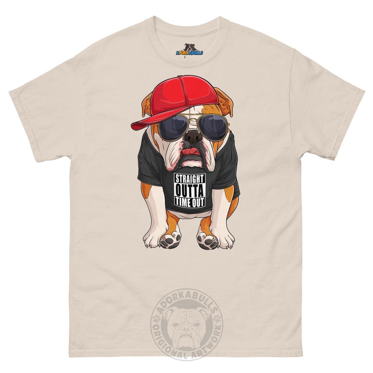 "Straight Outta Time Out" Male Bulldog Men’s Tee | Red & White Colored