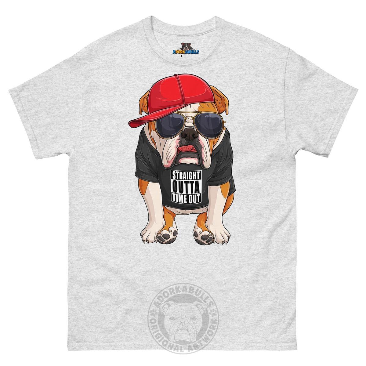 "Straight Outta Time Out" Male Bulldog Men’s Tee | Red & White Colored