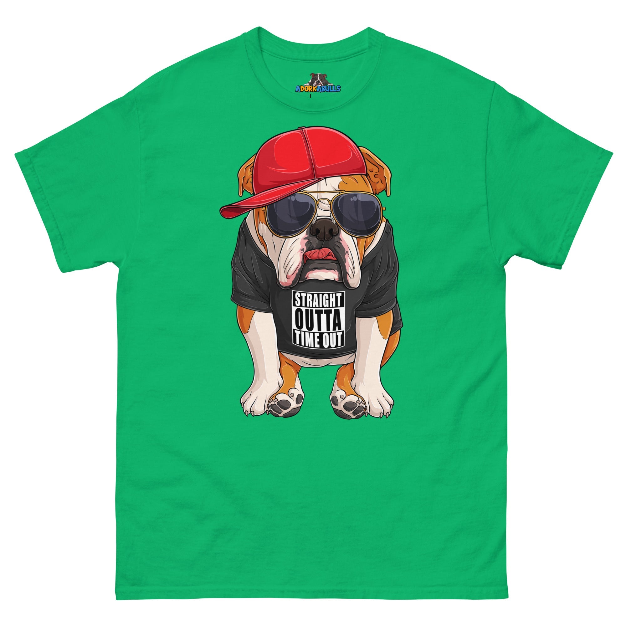 "Straight Outta Time Out" Male Bulldog Men’s Tee | Red & White Colored