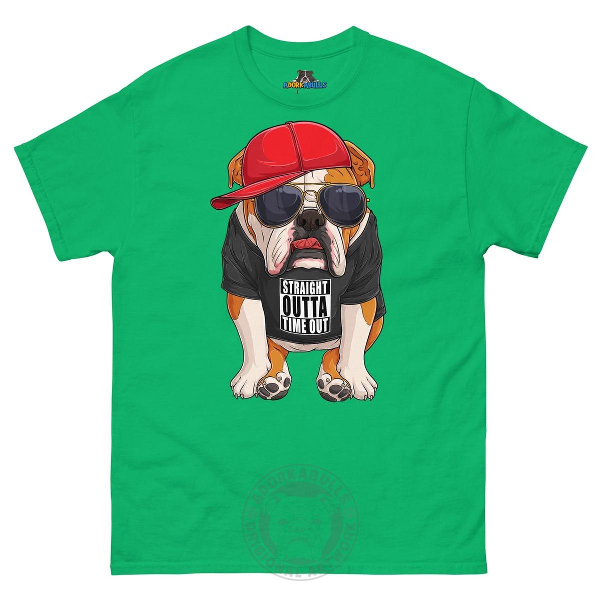 "Straight Outta Time Out" Male Bulldog Men’s Tee | Red & White Colored